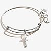 Alex and Ani Divine Guides Expandable Bangle Bracelet for Women, Cross Charm, Midnight Silver Finish, 2 to 3.5 in