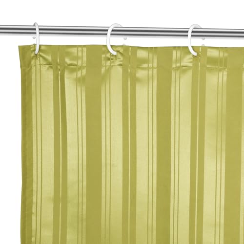 Image of Encasa XO Waterproof Shower Curtain for Bathroom 6 x 6 feet(183x183 cm), Anti-Fungal Polyester Washroom Curtain with 12 Hooks, Wet & Dry Partition Toilet Curtains Stripe Sage