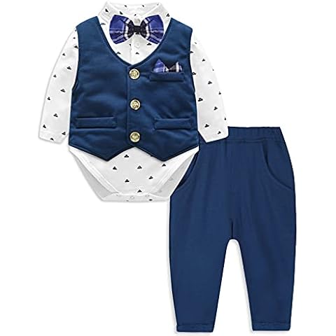 mintgreen Baby Boys Formal Outfit Suit Newborn Gentleman Wedding Waistcoat Tuxedo Long Sleeve Winter Bodysuit, Navy Blue, 3-6 Months, 59 Cover