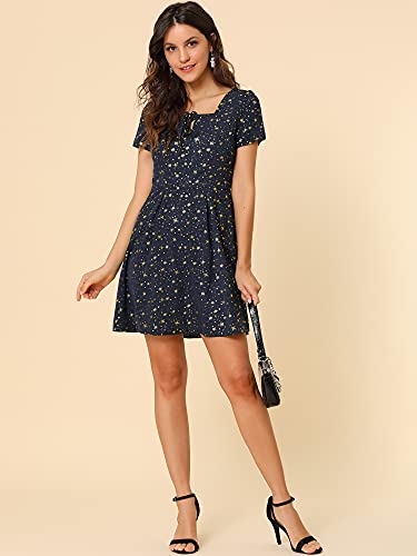 Allegra K Women's Printed Casual Square Neck Short Sleeve Fit And Flare Dress X-Small Blue-Stars #TOP3
