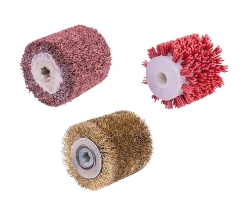 Scheppach Set di 3 spazzole abrasive, spazzola in filo di ottone, spazzola in fibra sintetica e spazzola in filo di nylon, diametro esterno 60/13 mm, adatta per smerigliatrici da ristrutturazione
