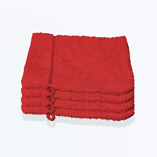 Styleheim 4 Stück Waschlappen Waschhandschuh Frottier aus Baumwolle ca. 15x21 cm 480 g/m² Rot – Bild 3