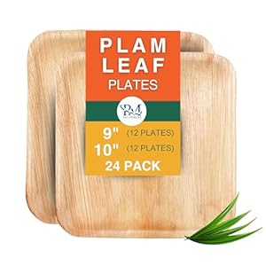 P&M Eco Friendly Palm Leaf Plates, Compostable 100% Natural, Disposable Plates, Like Bamboo Plates & Elegant Design (10 Inch 12 & 9 inch 12 Pcs,Total 24 Pcs).