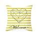 Beydodo Cojines para Sofa Welcome Rayas y Corazón Geométrcio,Funda Cojin 40x40 Juvenil Funda Cojin Decoracion Amarillo Negro