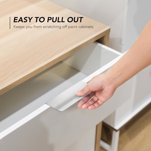 Image of Brushed Nickel Cabinet Handles Finger Edge Pulls 4 Inch CC 6 Pack | Low-Profile Finger Grip, Cabinet Door Edge Mount, Smooth Handle Shape, 5.9 Inch (150mm), For Drawers, Cupboards, Kitchen