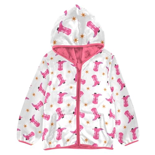 Western Cowboy Boots Toddler Fleece Jacket Baby Girls Hooded Zipper Long Sleeve Thick Warm Outerwear 3-10 Years