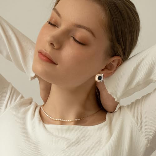 Chunky Gold Earrings Black and Gold Statement Earrings for Women Vintage Chunky Square Stud Trendy Bold Jewelry3