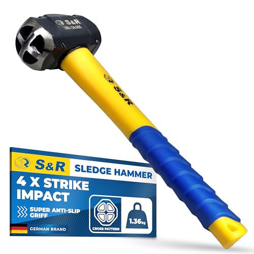 S&R Profesjonalny młot klubowy 1,36 kg (≈ 1,4 kg) – mały młot kowalski z podwójną głowicą (krzyżowy i płaski) | kuta matrycowo stal C50, 38-48 HRC | 2-komponentowy uchwyt z włókna szklanego