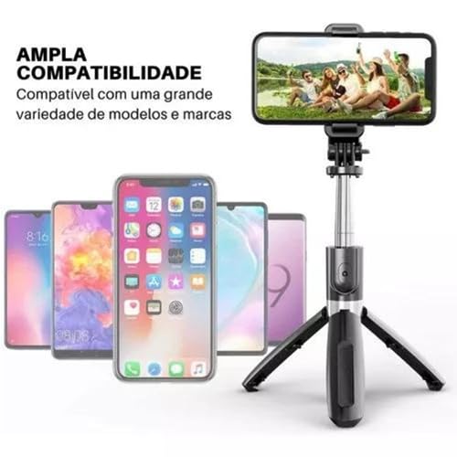 Tripé Bastão Pau De Selfie Bluetooth Retrátil com LED E Portátil Com Controle Remoto Compatível Com