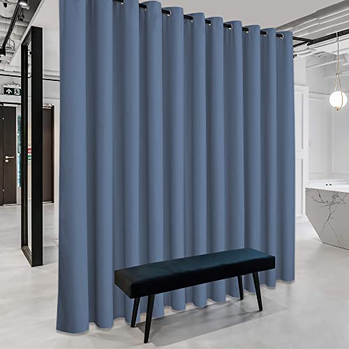 Image of RYB HOME Extra Wide Curtain for Room Divider, Blackout Privacy Soundproof Curtains for Large Window Shared Bedroom Apartment Backdrop Home Theatre Backdrop, Stone Blue, 20ft Wide x 8ft Long