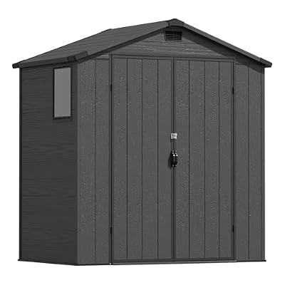 Devoko 6x4 FT Resin Storage Shed with Floor, Waterproof Tool Storage Shed with Lockable Door for Patio, Garden, Backyard, Dark Gray