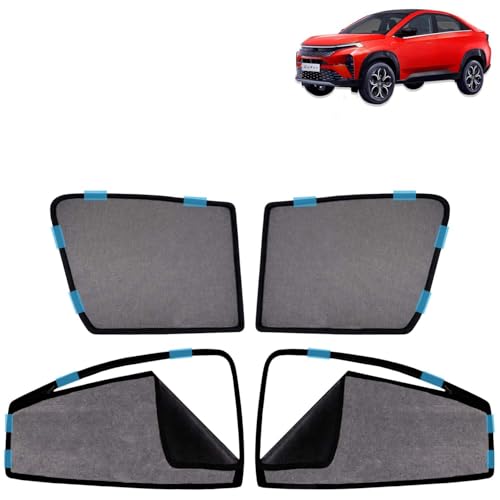 Image of KINGSWAY Car Sun Shade Curtains Only Compatible with Tata Curvv (2024 Onwards) | Front Window in Half Cut and Rear in Zipper (Magnetic) | UV & Heat Protection | Pack of 4 Pcs
