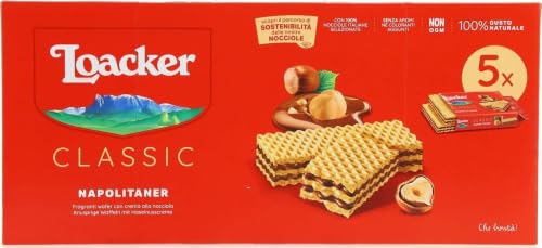 Loacker - Classic Napolitaner - Wafer Classico con 3 Strati di Cialde Farcite con Crema alla Nocciola - Merenda e Snack - Formato Famiglia con 5 Wafer da 45 Grammi
