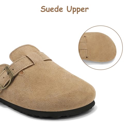 Image of Kids Clogs for Boys Girls Genuine Suede Leather Potato Slide Adjustable Buckle Indoor Outdoor Slippers