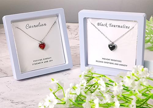 SmileBelle Heart Necklace as Christmas Gifts, Black Tourmaline Gothic Necklace Red Carnelian Necklaces as Crystal Pendant for Woman, Pink Gemstone Moonstone White Jewelry as Birthday Gifts for Her 5