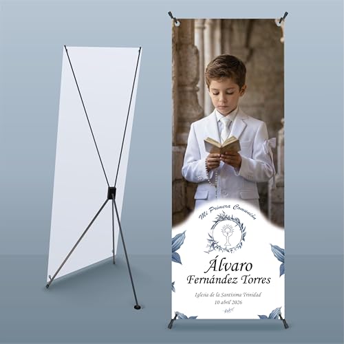 Photocall comunhão personalizada, 60 x 160 cm, X-Banner com estrutura e capa, retangular, lona, dobrável