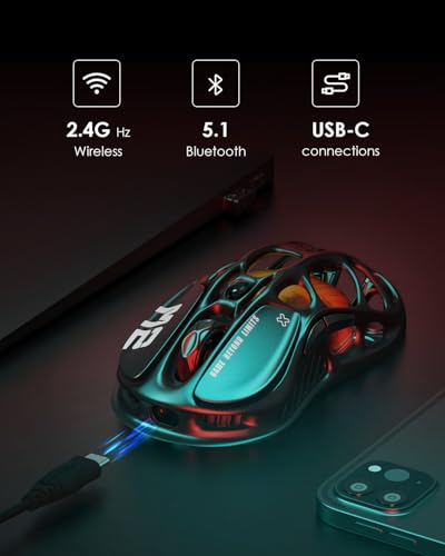 Mouse da gioco Mercury M2 - Mouse da gioco per computer MMO con sensore ottico da 26.000 DPI - Design leggero e scavato da 78 g - 5 pulsanti programmabili - 5 modalità RGB - Nero invisibile - Mouse gaming - Immagine 5