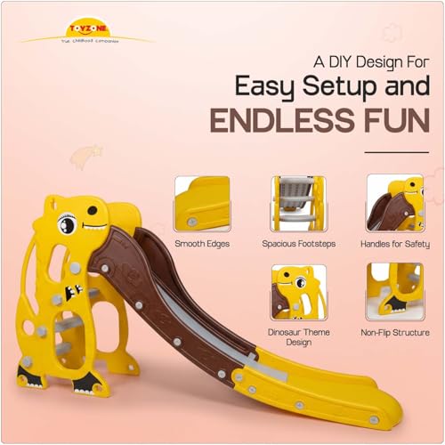 Image of Toyzone T- Rex Dinosaur Slide for Kids | Baby Play Slide | Indoor & Outdoor Kids Slider | Easy Assembly | Safe Rounded Design | BIS Certified | Made in India | Kids Slide for 2-10 Years, Upto 70 kgs