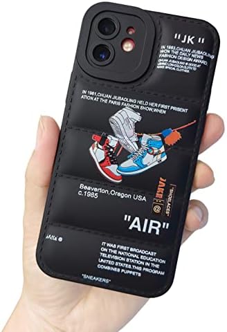 Ins Off Sports Shoes Brand Puffer Phone Case Compatible with Cool iPhone 11 Case 6.1 inch, Funny Sneakers White Label Graphics Aesthetic Soft Silicone Shockproof Full Body Drop Protection Case,Black