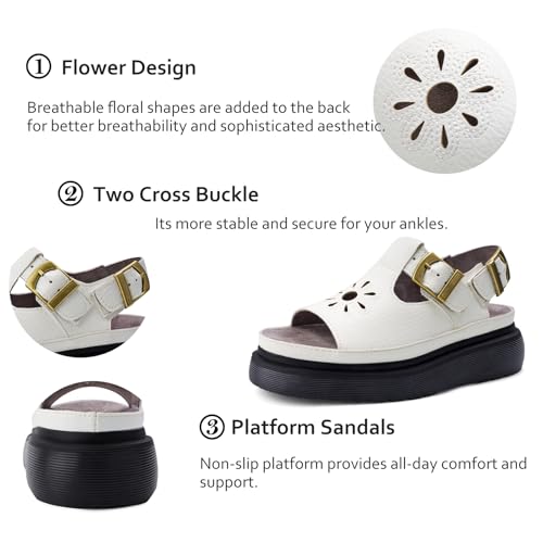 Image of Platform Sandals for Women Chunky Ankle Buckle Casual Open Toe Comfortable Flower Decoration Fisherman Sandals