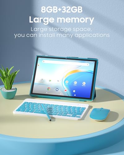 Image of 2 in 1 Android Tablet with Case Keyboard Mouse Touch Pen, 10 Inch Tablet Android 15 Tablet PC, 8GB RAM+32GB ROM Supports 1TB Expansion, 6000mAh Battery 10.1 inch Tablet Dual Camera