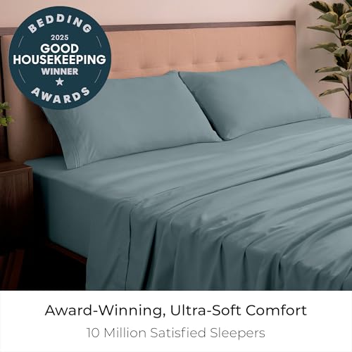 Mellanni King Sheets Set - 4 PC Iconic Collection Bedding - Hotel Luxury, Extra Soft, Cooling Bed Sheets - Wrinkle, Fade, Stain Resistant (King, Spa Blue) - Image 3