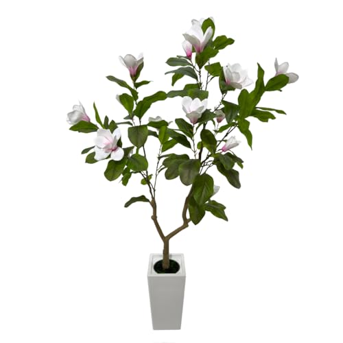 Artificial Magnolia Tree with White Flowers, 6ft Potted Plant, Decorative Indoor Faux Botanical in...
