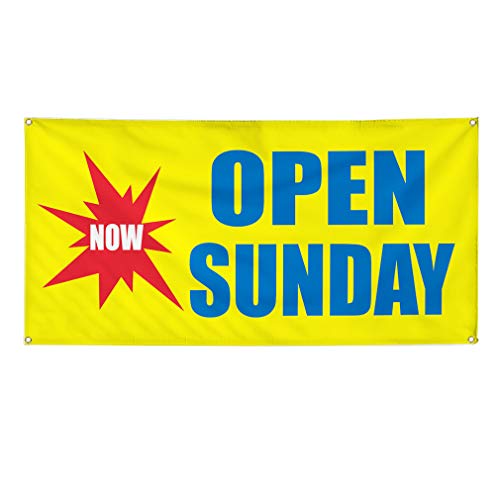 Vinyl Banner Multiple Sizes Now Open Sunday Business Business Outdoor Weatherproof Industrial Yard Signs Blue 6 Grommets 36X72Inches #TOP7