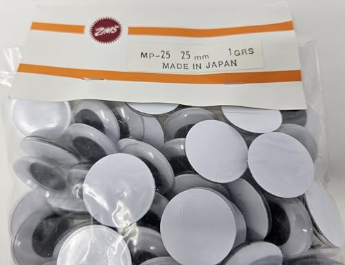 Zim's 25mm Round Paste-On Glue-On Moving Wiggle Googly Plastic Eyes for Craft Dolls or Puppets (Pack of 144)
