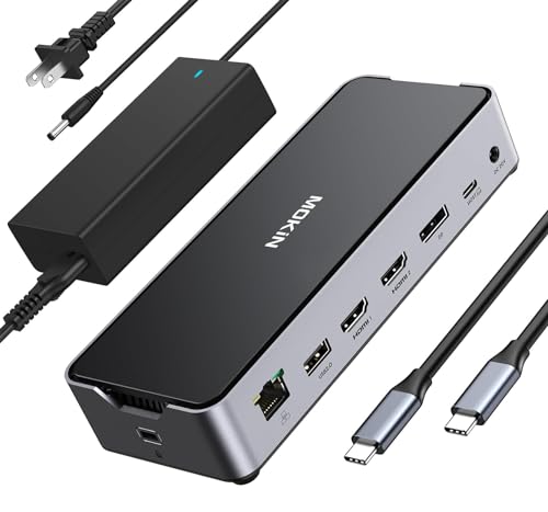 Image of USB C Docking Station 3 Monitors Laptop USB C Dock Dual Monitor with 2 HDMI DisplayPort 4K144Hz,USB A 2.0 /3.0,USBC 3.1 10Gbps&30W Output,Ethernet,microSD&SD,Audio&Mic,150W DC Power for Dell /Lenovo /HP