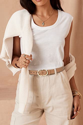 Womens Leather Belts for Jeans Pants - CR 1.3" Width Casual Ladies Belt - Fashion Center Bar Gold Buckle3