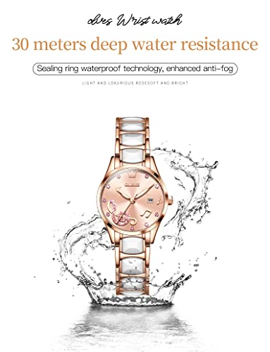 Olevs Wrist Watches For Womens Ladies Small Wrist Rose Gold White Ceramic Fashion Pink Red Green Dial Stainless Steel Waterproof Date #TOP4