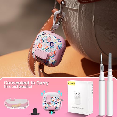 Image of for AirPods 4 Case with Safty Lock & Phone Stand,Cute Floral Pattern Style | PC & TPU Dual Layer Protective Cover with Keychain & Cleaner Pen for Apple AirPod 4th Generation 2024 Women (Calliopsis)