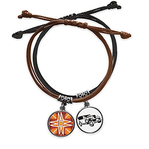 Bracelet Mexique totems orange soleil en cuir : cadeau idéal