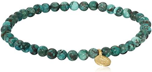 Satya Jewelry 4mm Turquoise and 18K Yellow Gold Plated Mini Om Charm Stretch Women's Bracelet, 7"