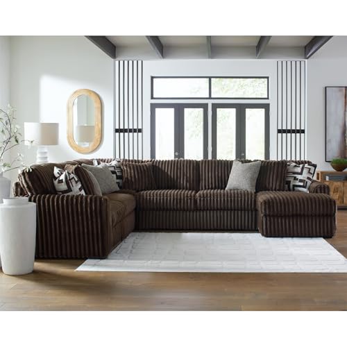 Image of Signature Design by Ashley Midnight‑Madness Sectionals, 4‑Piece Jumbo Corduroy Living Room Seating with Chaise, Plush Cushions for Comfort, 121 inch W x 151 inch D x 40 inch H