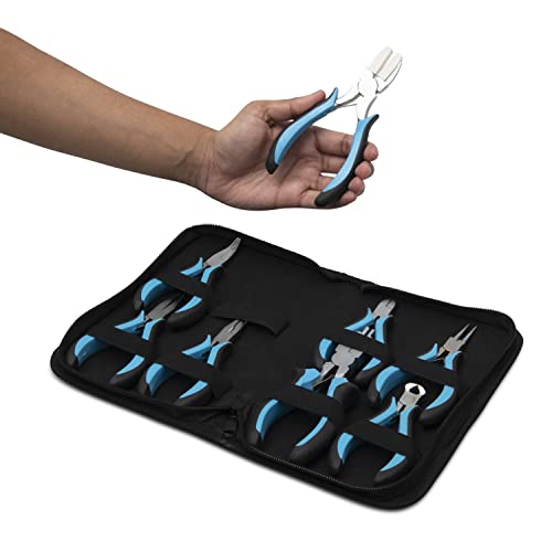 Lo Ruba New Improved 8 Piece Jewelry Making Pliers Set, Beading & Jewelry Tools For Wire Wrapping, Cutting, Straightening, Shaping & Crimping, Pliers For Jewelry Making With Zipper Case & Jump Ring #TOP6