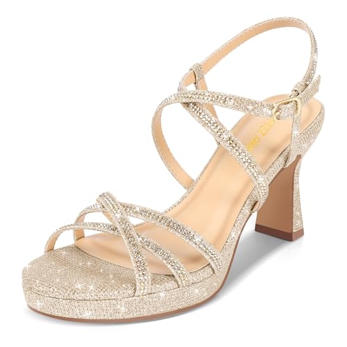 PIZZ ANNU Stellora Sandales Plateforme Femme et Nu-Pieds Talon, Confortable Chic Chaussures Été Paillettes pour Mariage Soirée Doré EU 39