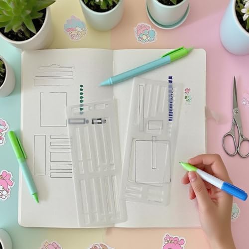 9 Pack Handmade Flexible Record Template – Journaling Planner Stencil Set for Dot Grid, Drawing, Checklists & Daily Planning – Reusable Templates for Journaling, DIY Crafts (A+B+C) - Thumbnail 5