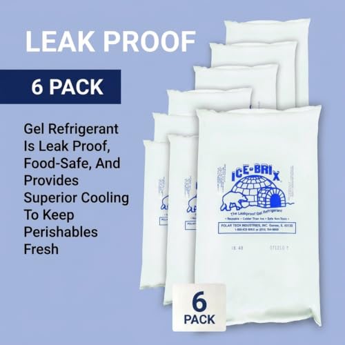 Image of ICE-BRIX Reusable Gel Ice Packs for Shipping, 10.25 x 8 x 1.5 in, 48 oz White (6 Pack) - Jumbo Cold Packs for Large Coolers, Frozen Food Shipping, Seafood, Meat & Perishables