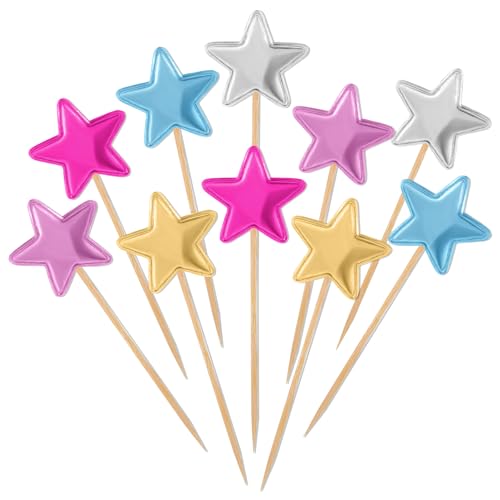 Larrel 50 adornos para cupcakes de estrella, multicolor, material de poliuretano, forma de estrella, purpurina, estrella pequeña, cupcakes, decoración para cumpleaños, bodas, Navidad, fiestas