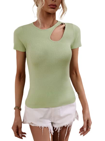 T-shirt manches courtes femme vert avec silhouette ajustée taille M élégante