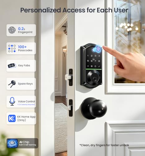 Veise VE017 Fingerprint Smart Door Lock with App Control, Matte Black - Image 3