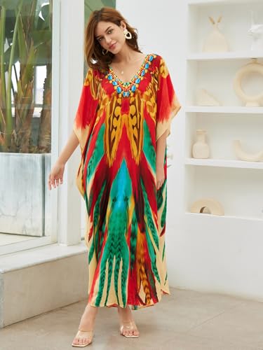 Image of NFVNKJ Women's Plus Size Beach Lounge Kaftan Maxi Dress Swimsuit Coverup for Women