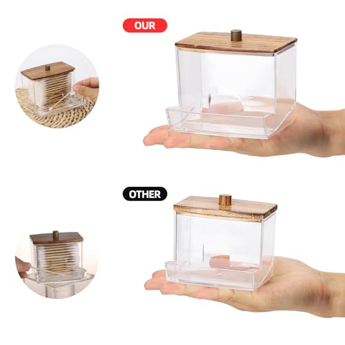 Image of Tbestmax 10oz Qtip Holder Dispenser with Black Wood Lids, Big Cotton Swab Holder Bathroom Accessories Organizer for Storage-Qtips Cotton Ball, Floss Container