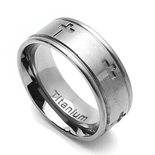 DoubleAccent 8MM Comfort Fit Titanium Wedding Band Cross Flat Ring (Size 6 to 14)3