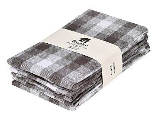 Gratico - Juego de 6 toallas de cocina, color gris y blanco