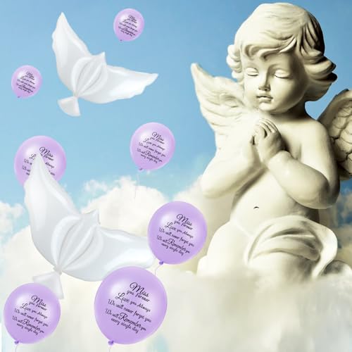 Image of Skylety 36 Pcs Memorial Balloons to Release with Dove Balloon,Light Purple | Helium, Remembrance for Heavenly Birthday, Memorial Services, Release in Sky Ceremony, Forever in Hearts Messages