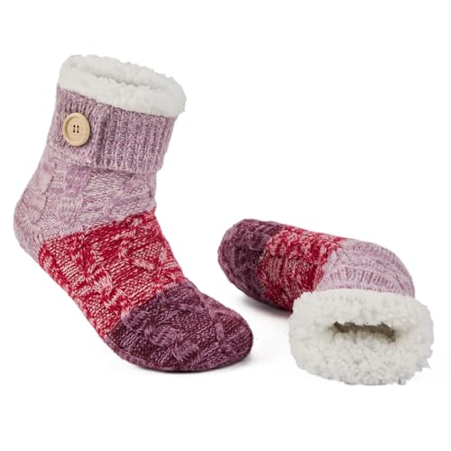 LEMZONE Women's Winter Slipper Socks Warm Cozy Fuzzy Fleece-lined Cabin Socks with Grippers