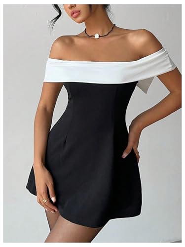 Image of SOLY HUX Women's Bow Off the Shoulder A Line Wedding Guest Mini Dress